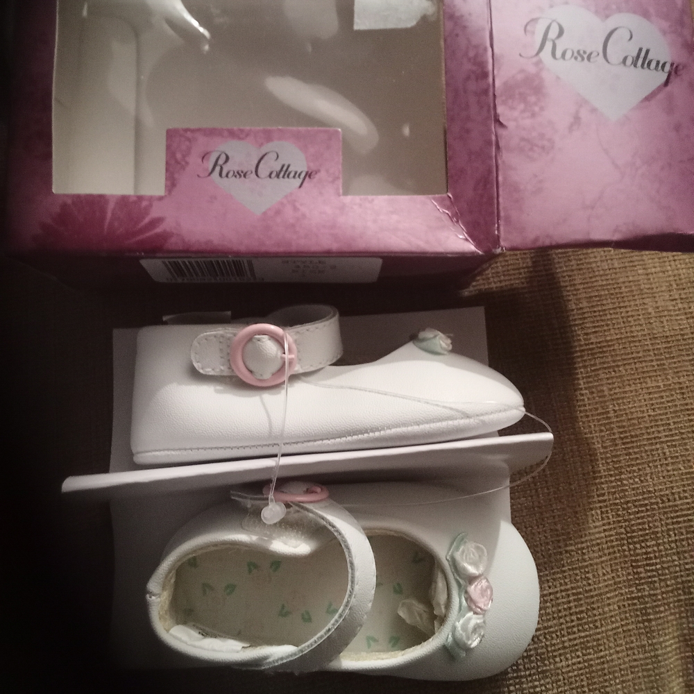 Rose Cottage White and Pink Baby Dress Shoes
